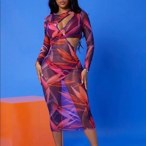 SHEIN SXY Birds of Paradise Floral Sheer Mesh Bodycon Mini Dress